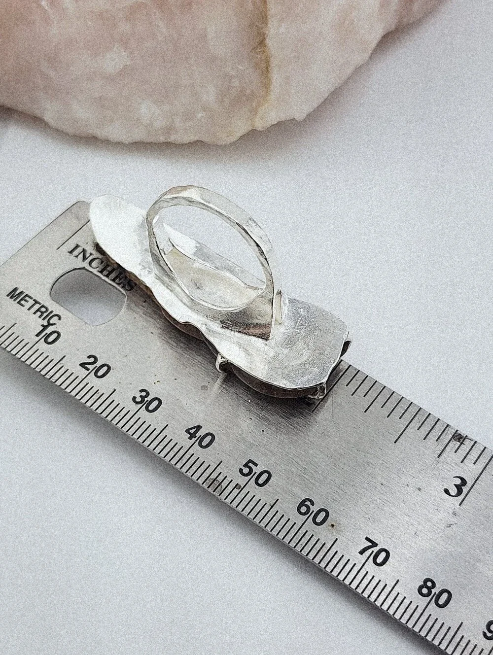 DENDRITIC GEMSTONE RING STATEMENT DESIGN HANDMADE RECYCLED STERLING SILVER 7.5